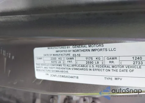2010 Chevrolet Equinox Ls from USA, damaged, VIN 2CNFLCEW5A6344718